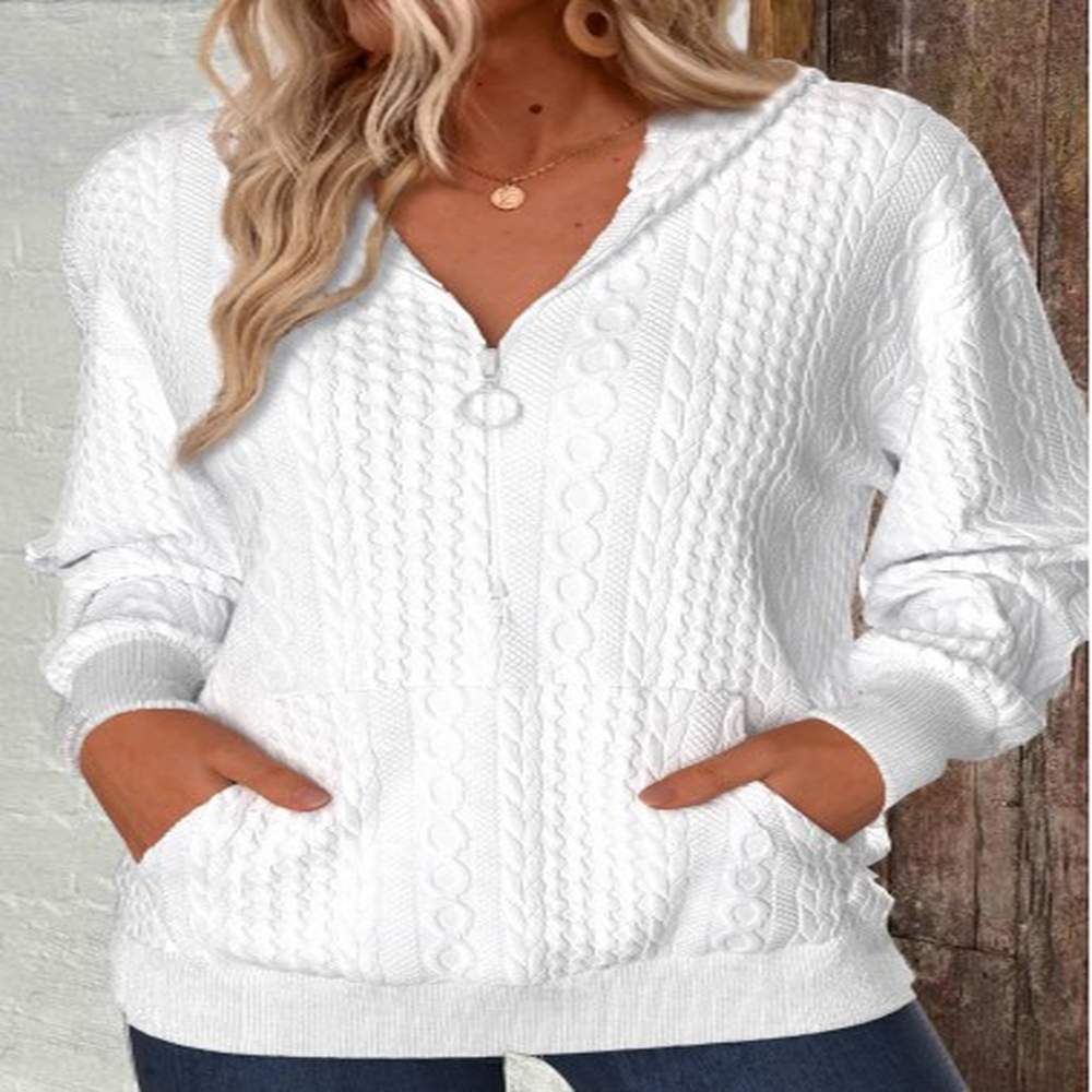 modlily white zipper long sleeve v neck hoodie xxl