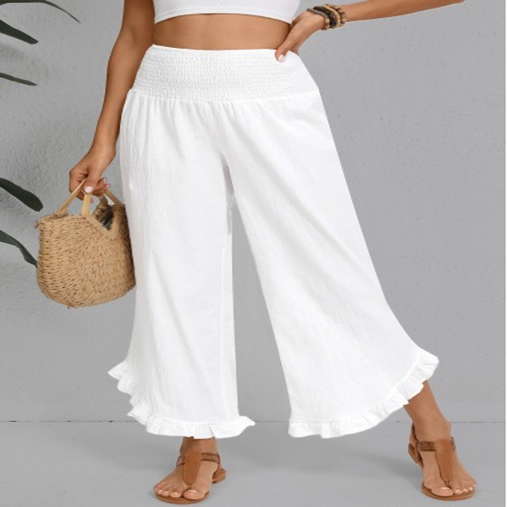 modlily wide leg elastic waist white high waisted pants