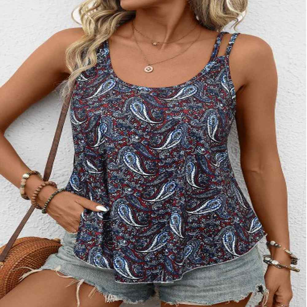 modlily wine red asymmetry tribal print camisole top xl
