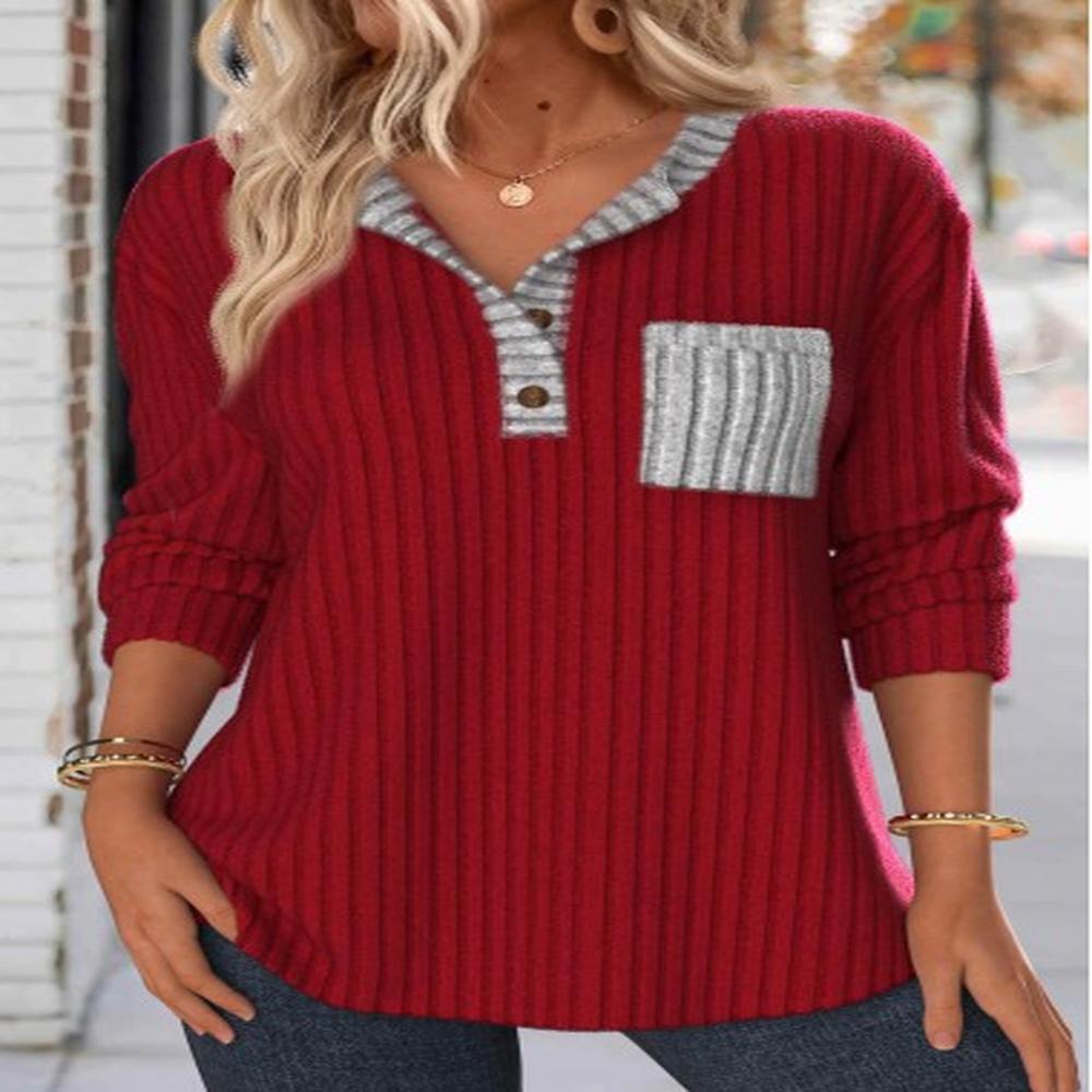 modlily wine red button long sleeve split neck sweatshirt