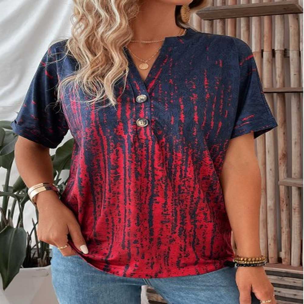 modlily wine red button ombre short sleeve t shirt