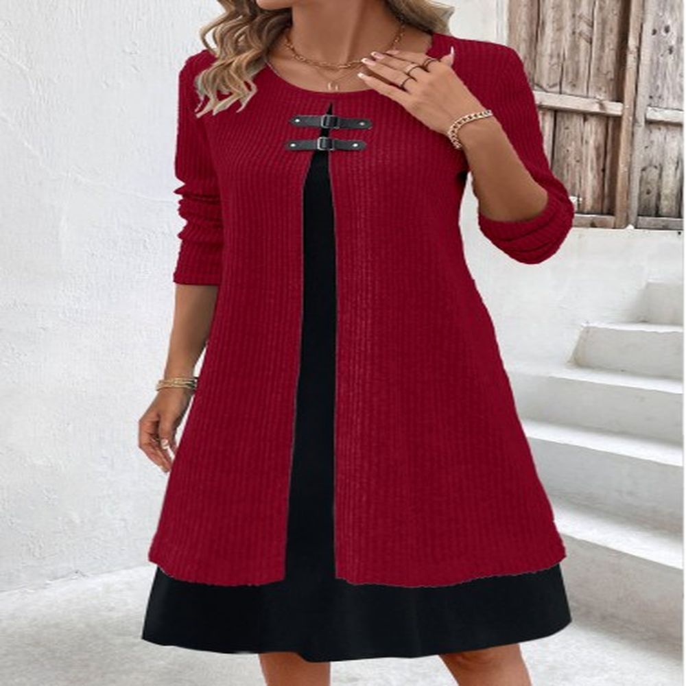 modlily wine red fake in a line dress m