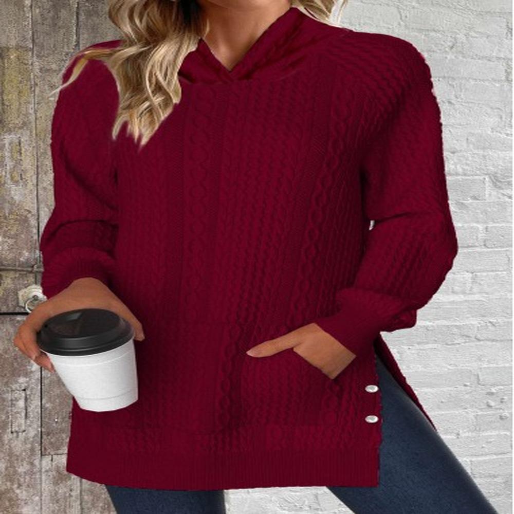 modlily wine red split long sleeve pocket hoodie xl