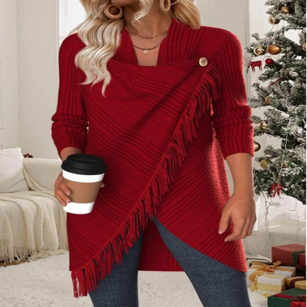 modlily wine red tummy coverage long sleeve draped neck coat