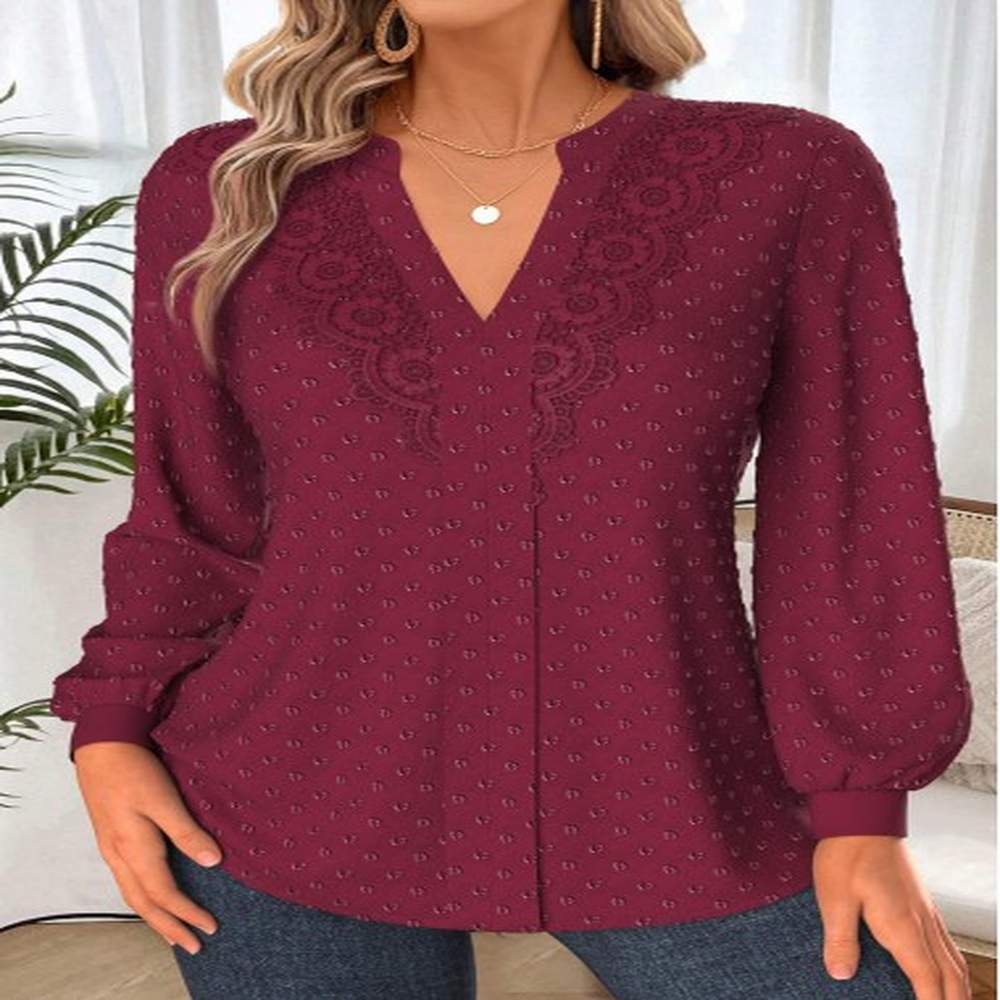 modlily wine red tummy coverage long sleeve split neck shirt