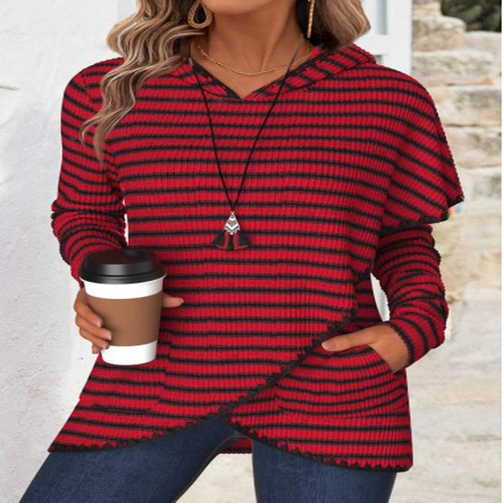 modlily wine red tummy coverage striped long sleeve hoodie