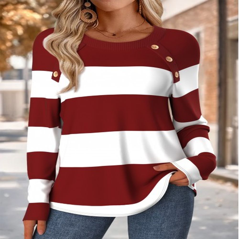 modlily wine red tummy coverage striped long sleeve t shirt