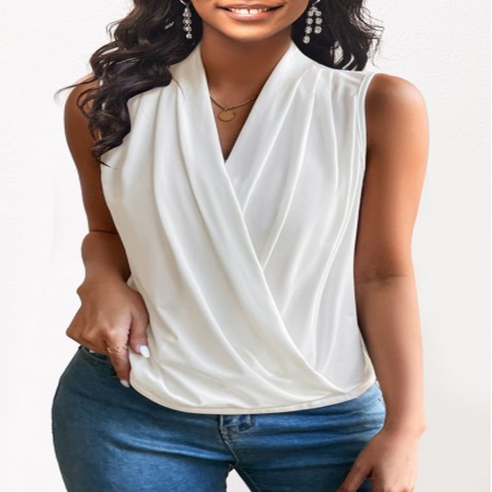 modlily women casual white tank top wrap lightweight sleeve