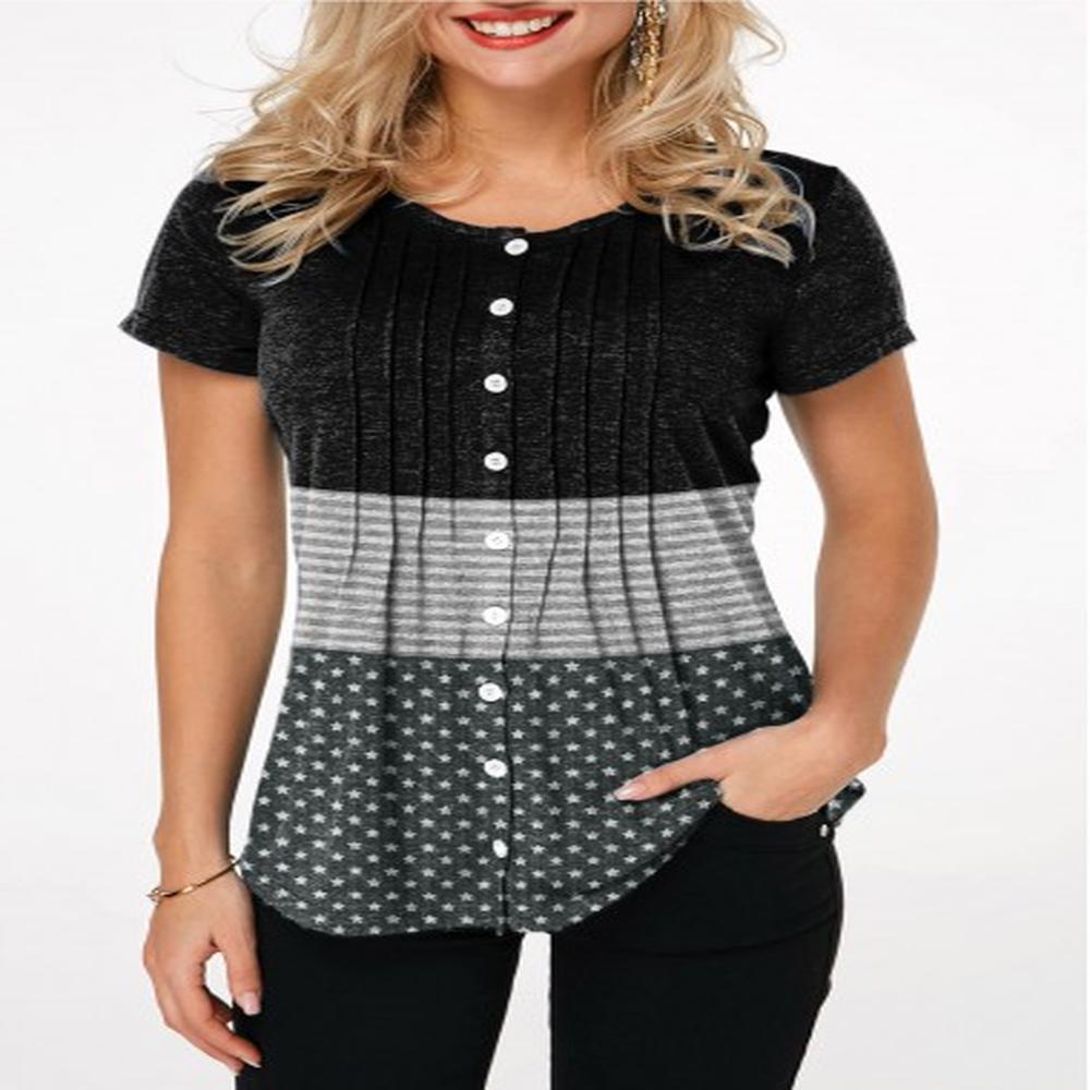 modlily womenaposs color block casual top crinkle chest button up