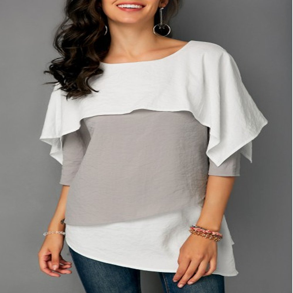 modlily womenaposs layered blouse contrast overlay detail layered hem blouse