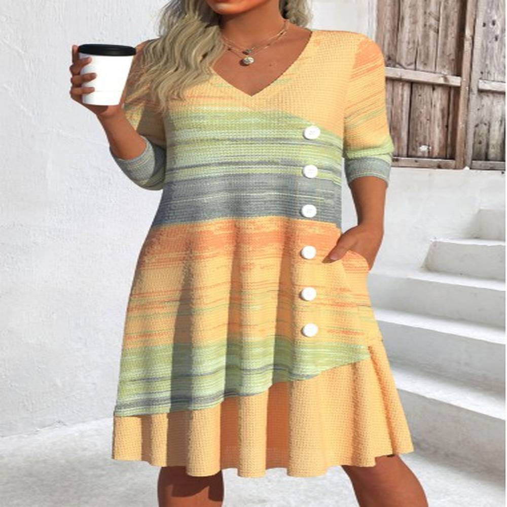 modlily yellow patchwork ombre a line long sleeve dress