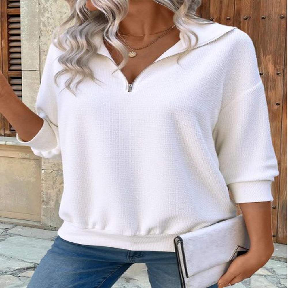 modlily zipper long sleeve turn down collar sweatshirt m