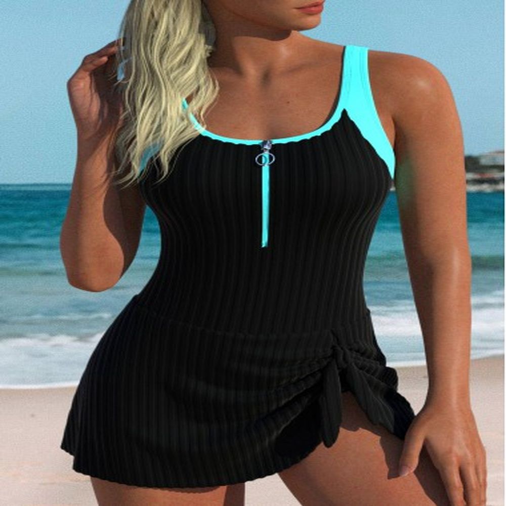 modlily zipper tie cyan one piece swimdress xxl