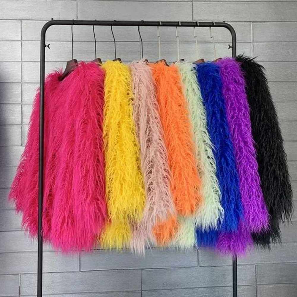 mongolia sheep fur women medium long coat jacket colorful warm
