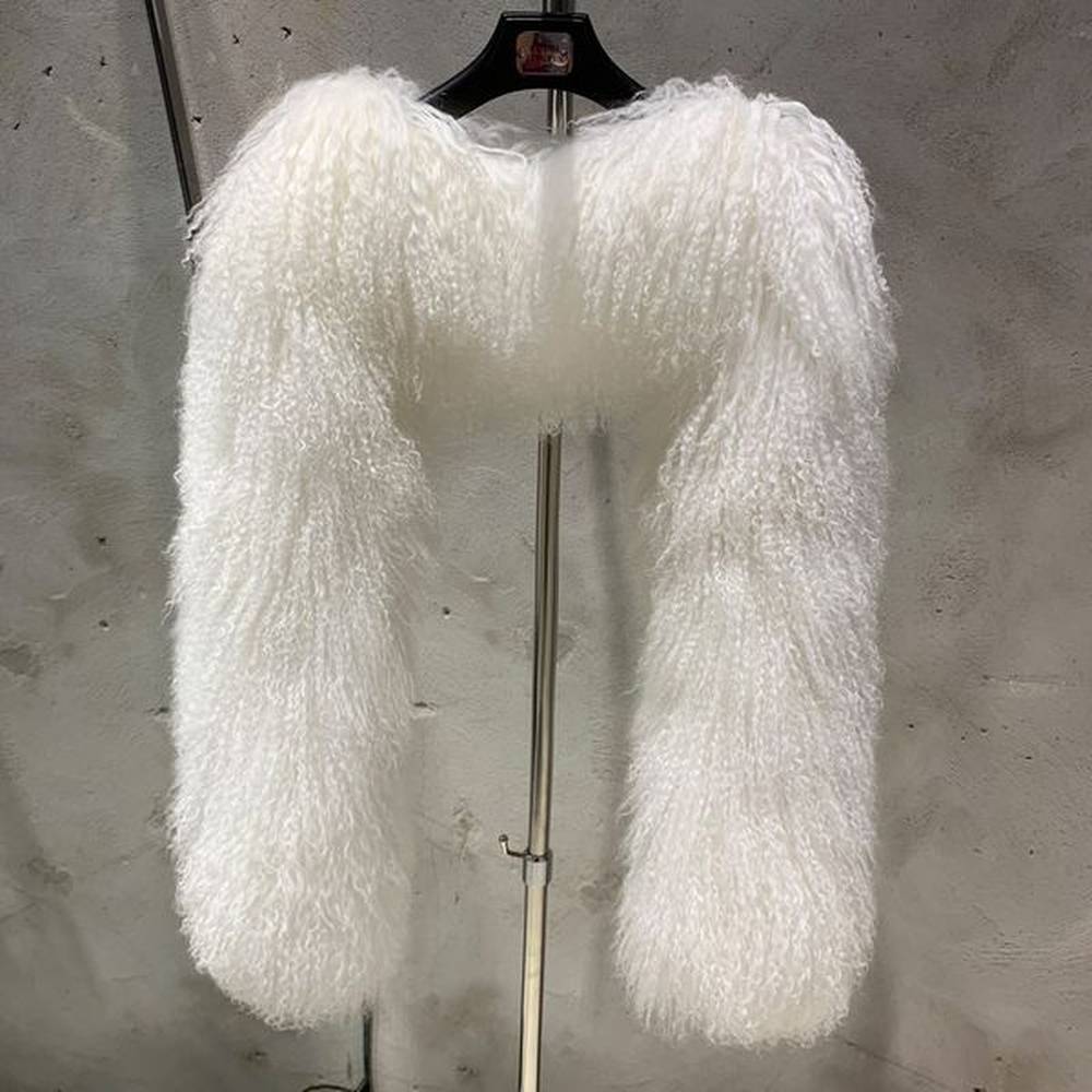 mongolian sleeve women warm winter natural fur cloth street wear