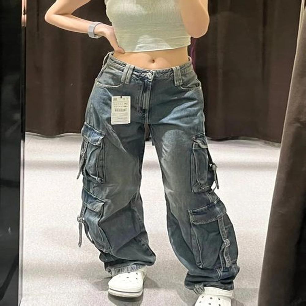 multi pocket street clothing commodity pants womens autumn wide leg
