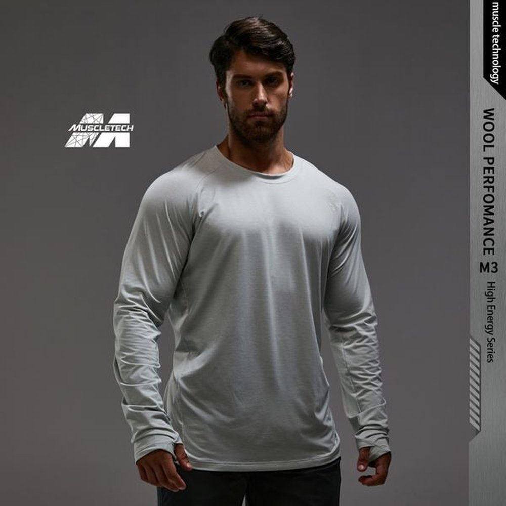 MUSCLETECH T-shirt men's professional training and fitness high elasticity and slimming temperature control and moisture wicking long-s