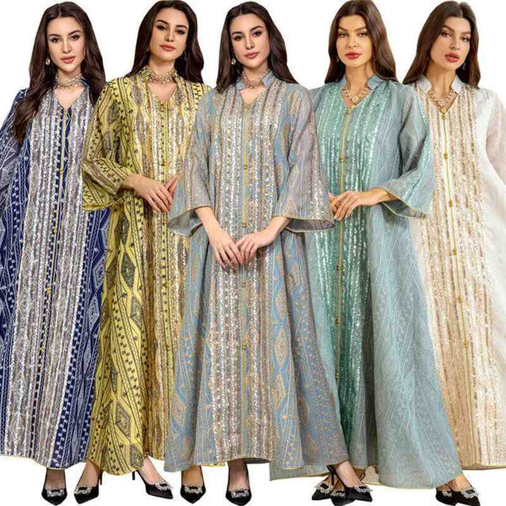 muslim new year mesh embroidered evening gown sequin patchwork dress