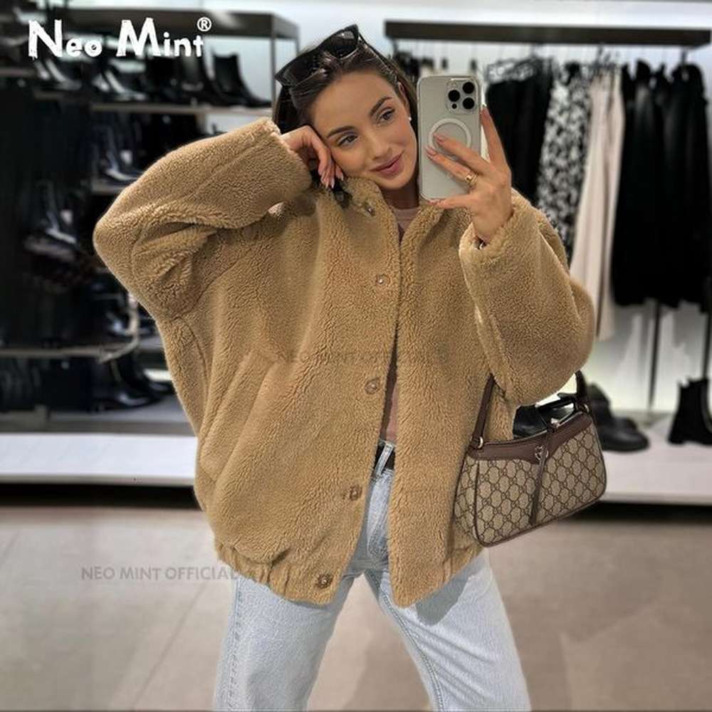 neo mint brand chic faux teddy bear coat women