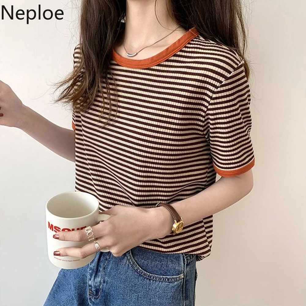 neploe fashion striped shirts for women fashion summer shirt contrast