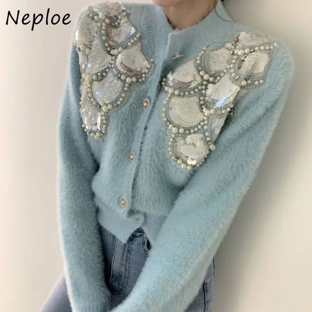 neploe heavy bright diamond sequin oneck sweaters autumn winter