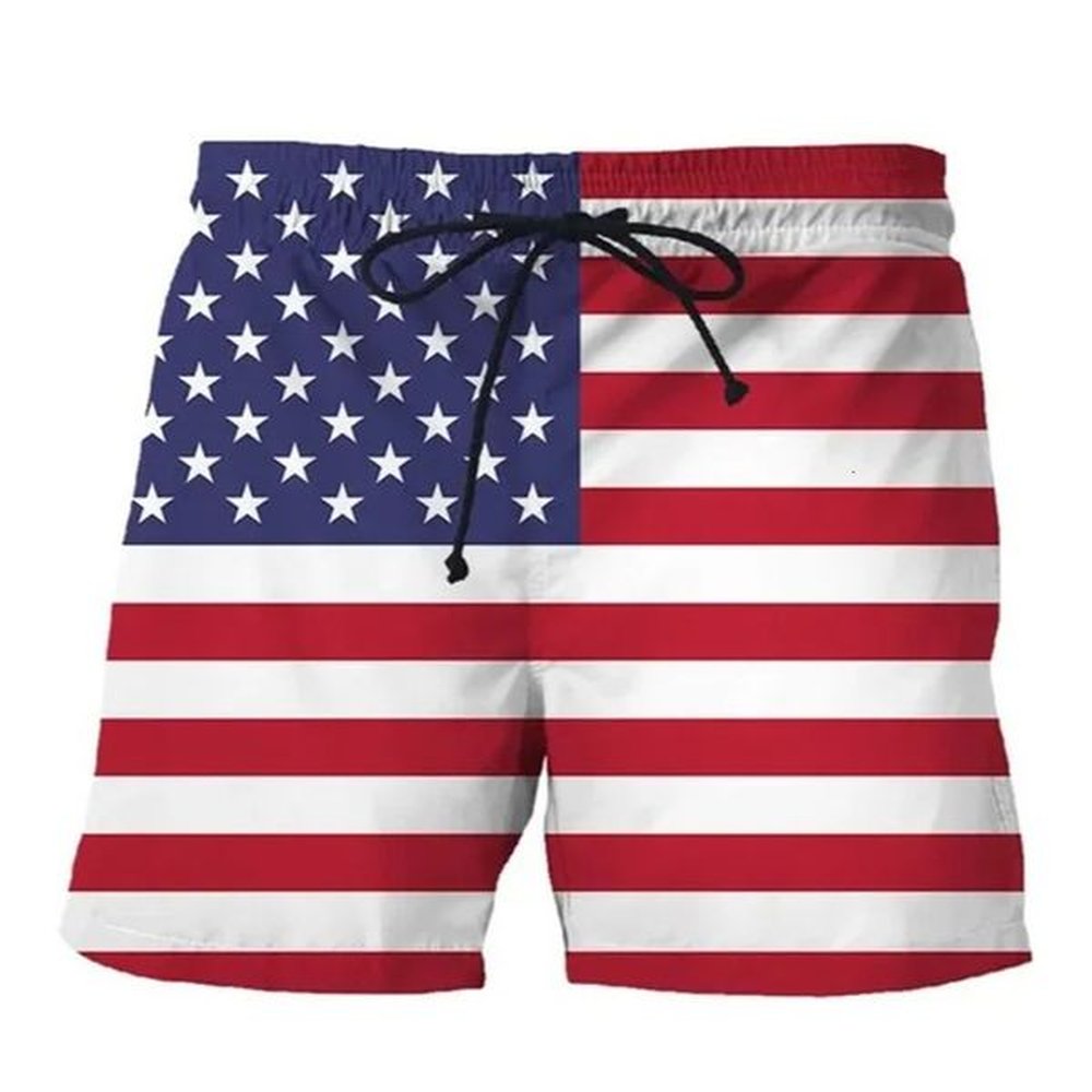 New American flag 3D printed men's short sleeved casual sports beach summer shorts