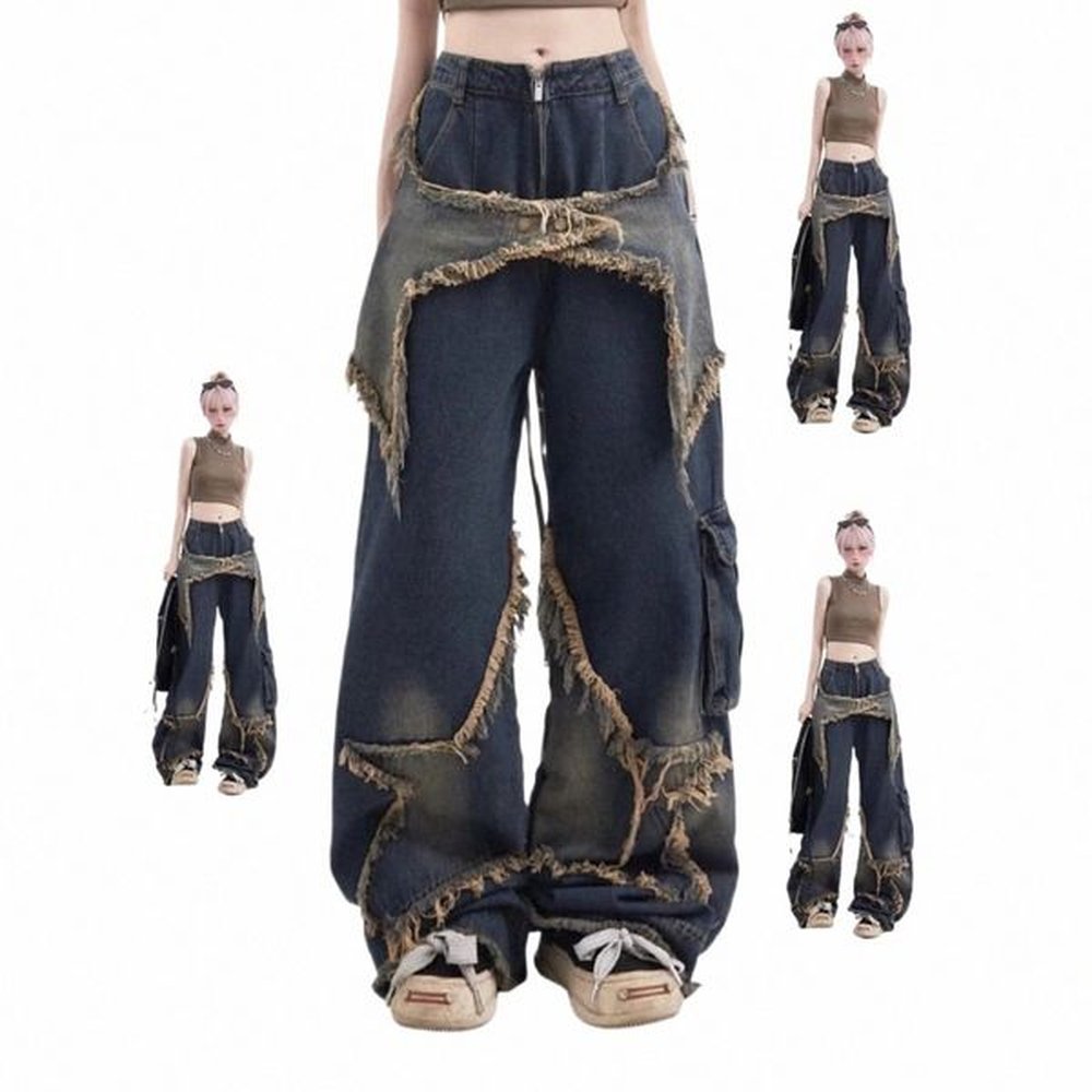 new american vintage washed fivepoint star frayed hem jeans for