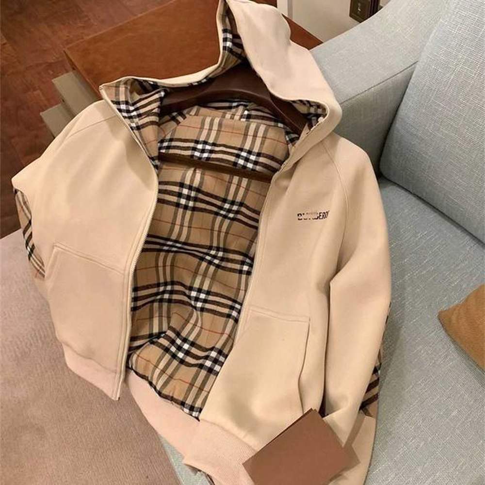 New autumn and winter clothing embroidered letters on both sides contrasting colors checkered splicing hooded thick hoodie jacket for women
