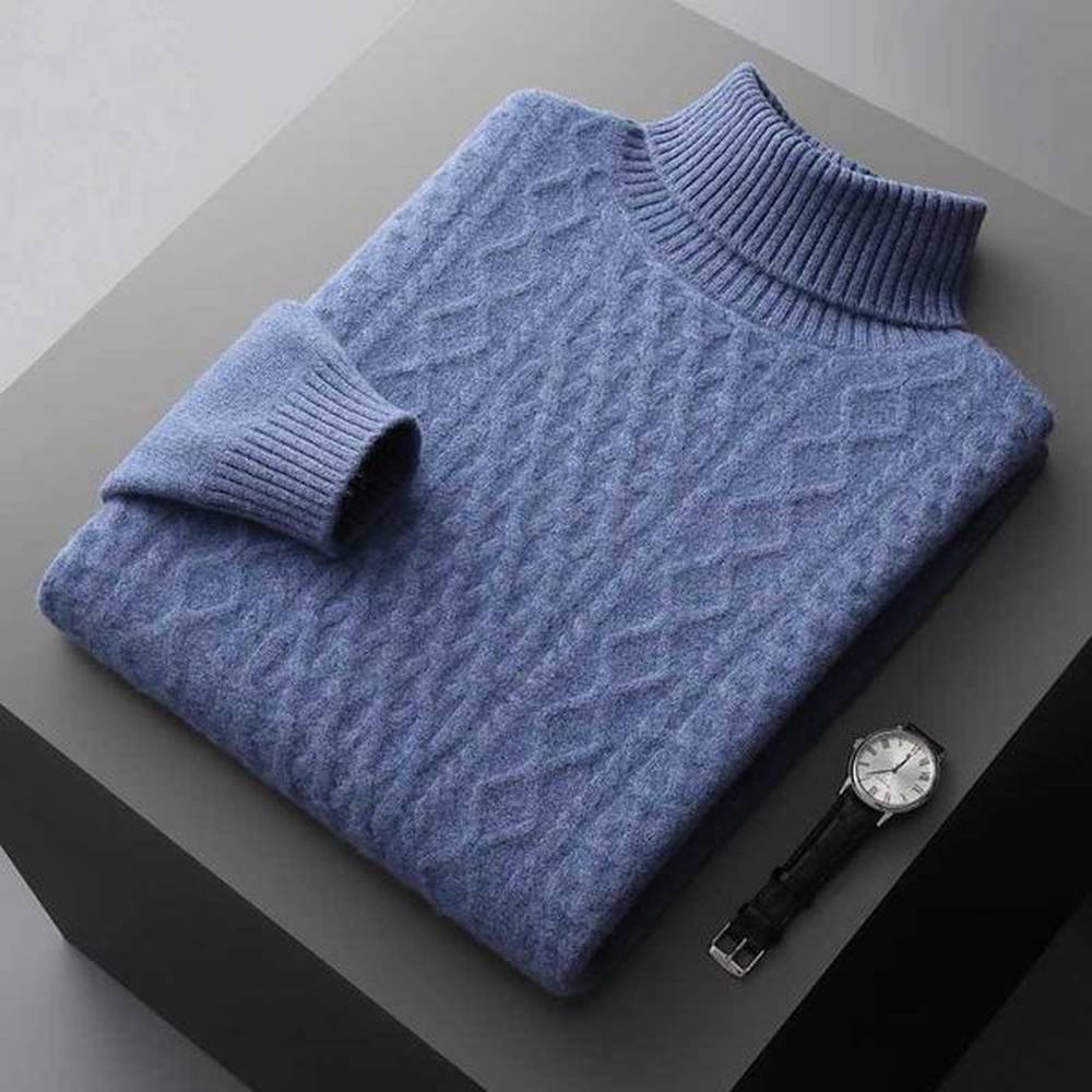 New autumn and winter 100% merino wool mens high-necked double-stranded thick jacquard pullover sweater knitted bottoming shirtC241114