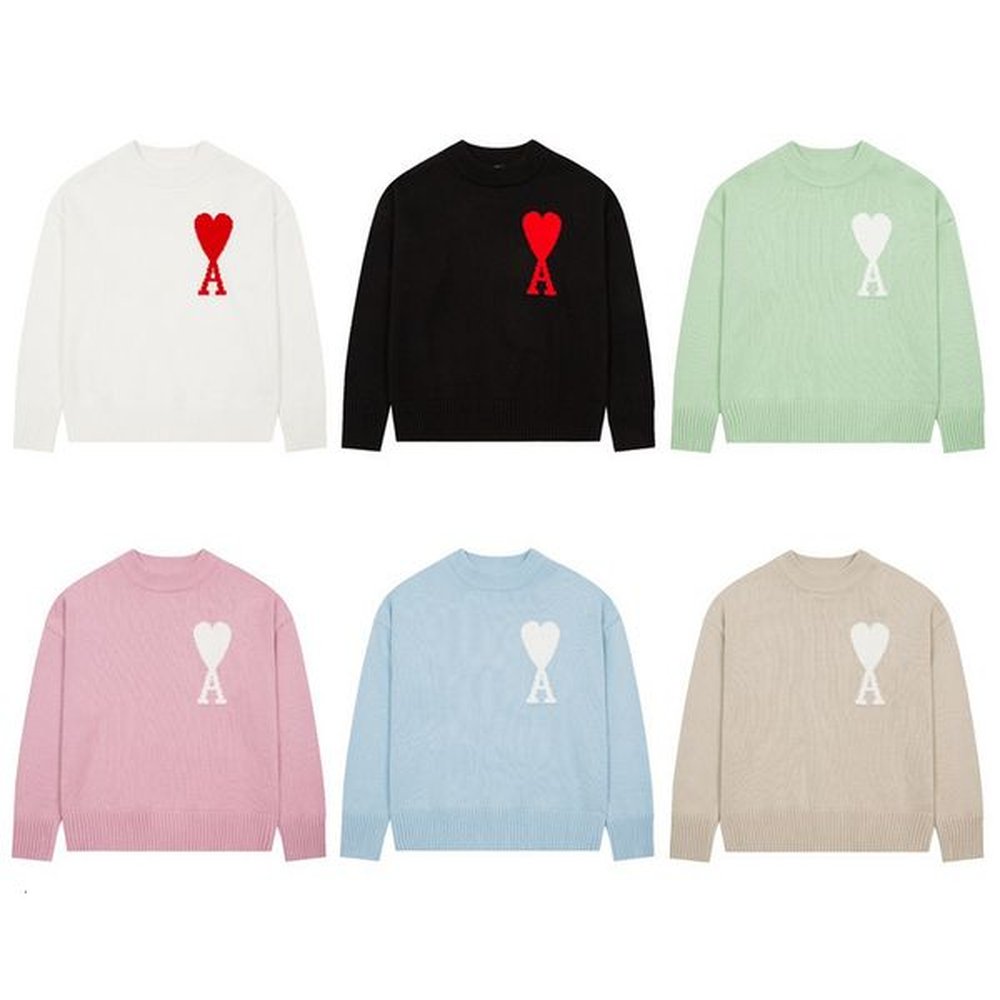 New autumn and winter unisex pullover knitted sweater with jacquard heart embroidery round neck loose casual top trend