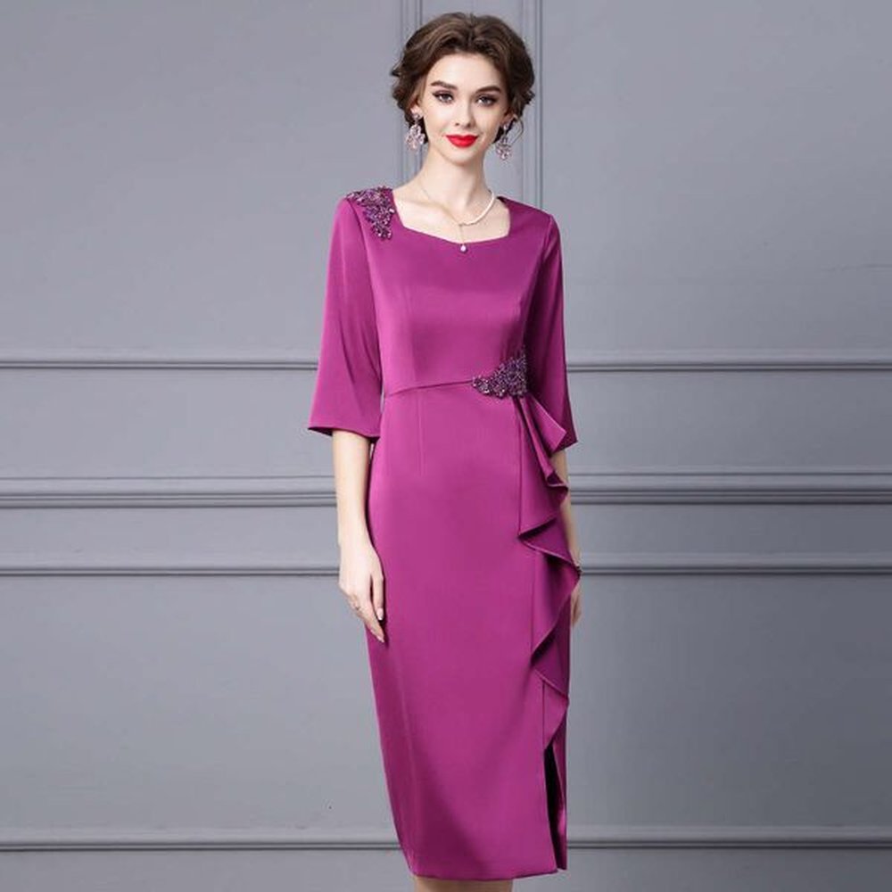 new autumn dress for wedding purple square collar nail