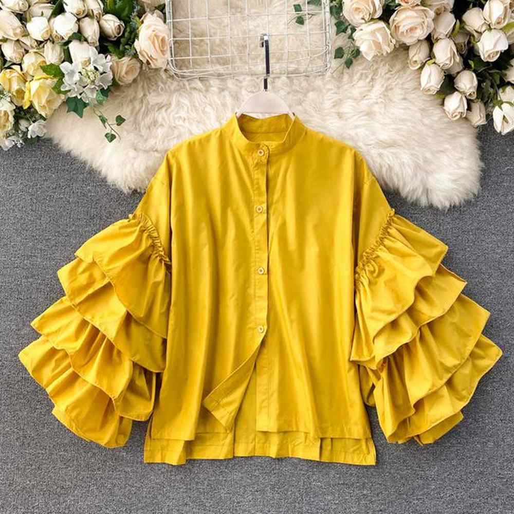 new autumn summer womens blouses fashion multilayer ruffle flare