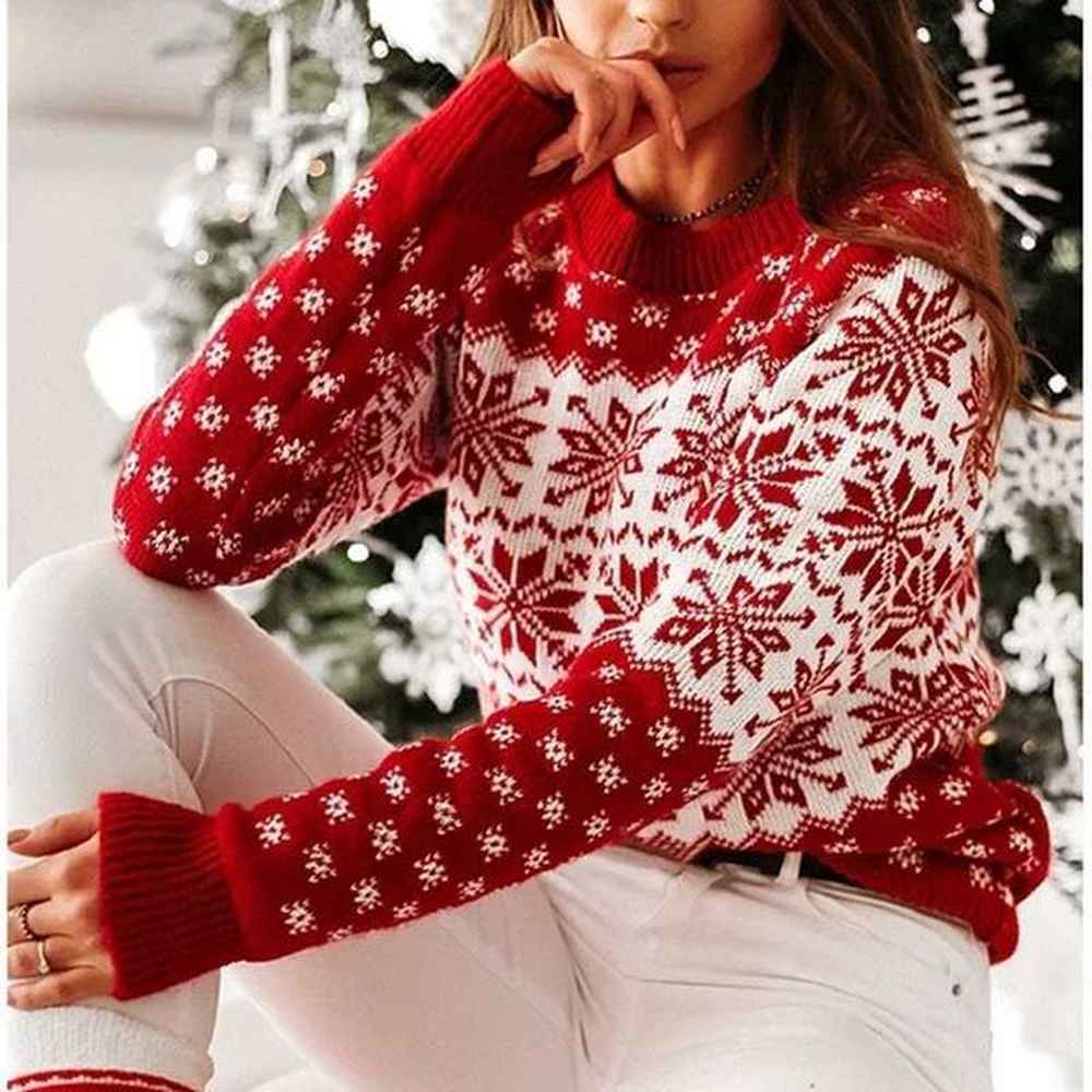 new christmas sweater for women snowflak print long slve o