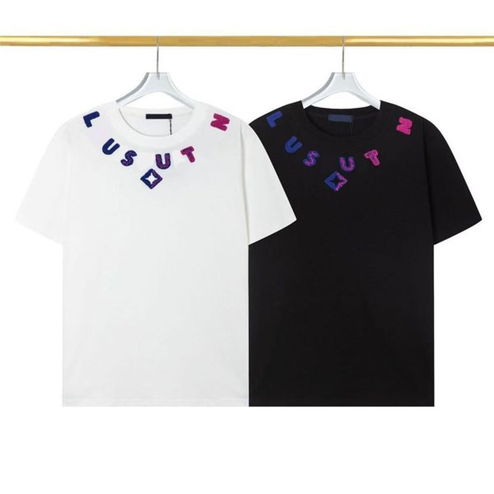 New Cotton T-shirt Letter Embroidered Independent Designer Mens Short Sleeve Round Neck Fashion Versatile Couple Same Style Street Photograp