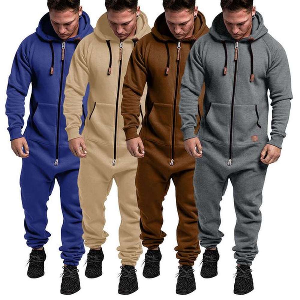 New Custom Design Jumpsuit Pamas Long-sleeved sports pants solid color splicing casual sweater men's zipper hoodie