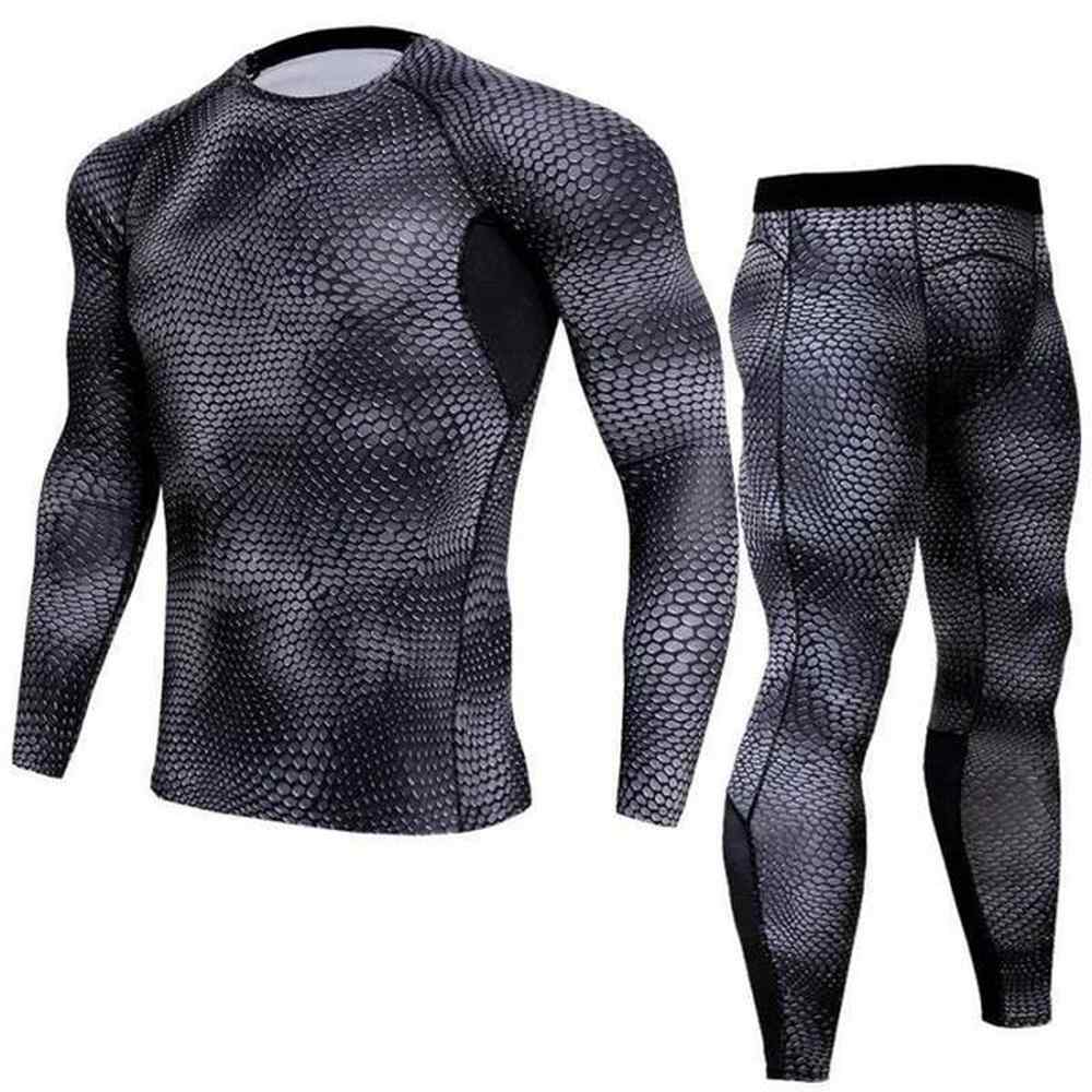 New 3D snake print mens sports bike set fast drying outdoor running set casual long sleeved top+tight fitting set fitness shirt for men W241