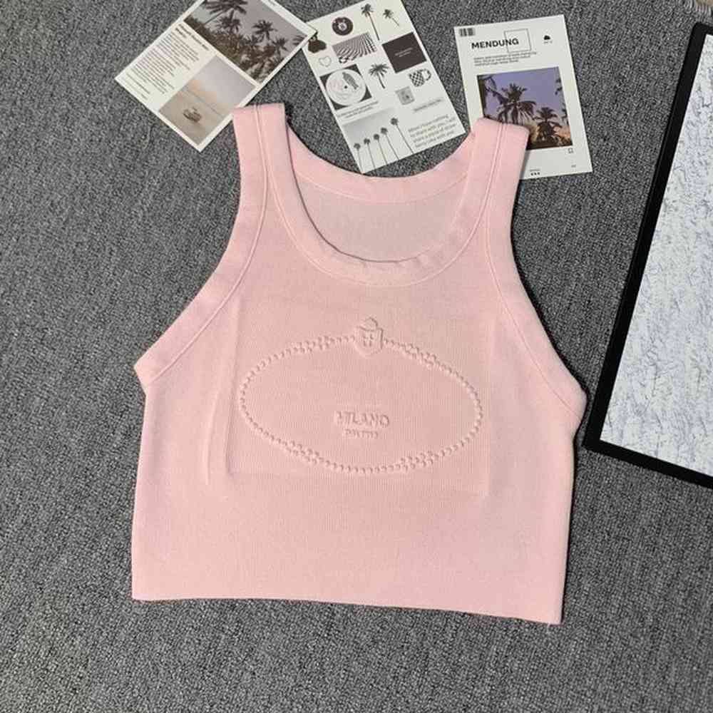 new design womens oneck sleeveless knitted logo letter jacquard high