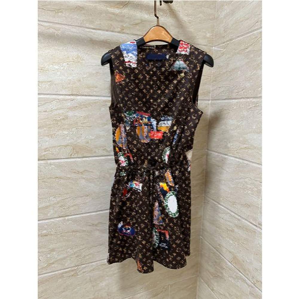 new designer fashion brown dress women neck sleeveless casual