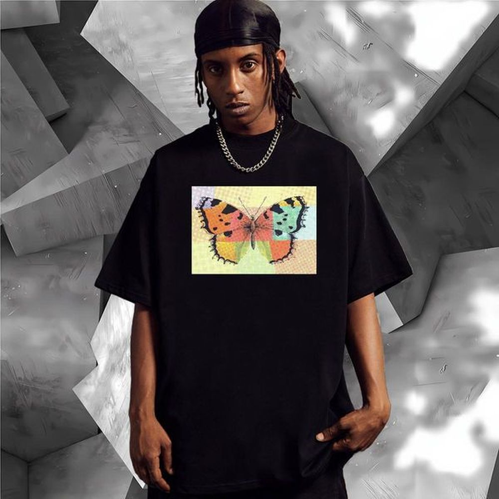 New Designer 230g 100% Cotton T Shirts Men Butterfly Street wear Hip Hop Tshirt for Man Woman Clothes Breathable Crew Neck Soft White Plus S