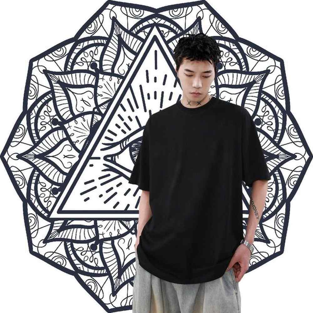 New Designer Men Tops Tees 100% Cotton 230g Sports Casual Geometric line O-Neck Short Sleeve T Shirts Men Loose Fit Black Oversized Tees Shi