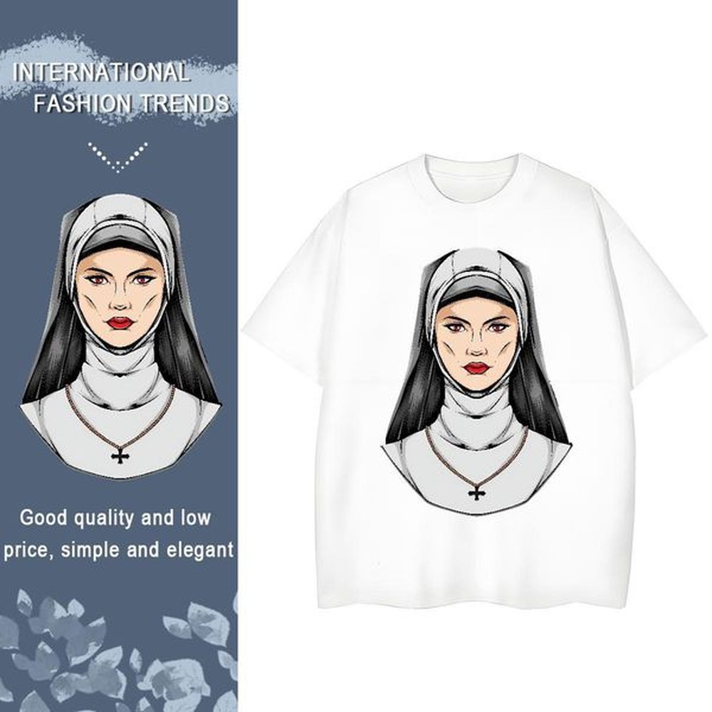 New Designer nun Men Tops Tees 230g 100% Cotton T Shirt For Man Cartoon Printing L-4XL Summer Casual Breathable Soft TOP Quality Tops Shirt
