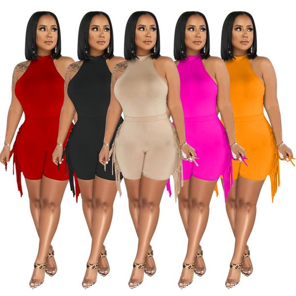 new designer summer tracksuits women sleeveless bodysuits and tassels shorts
