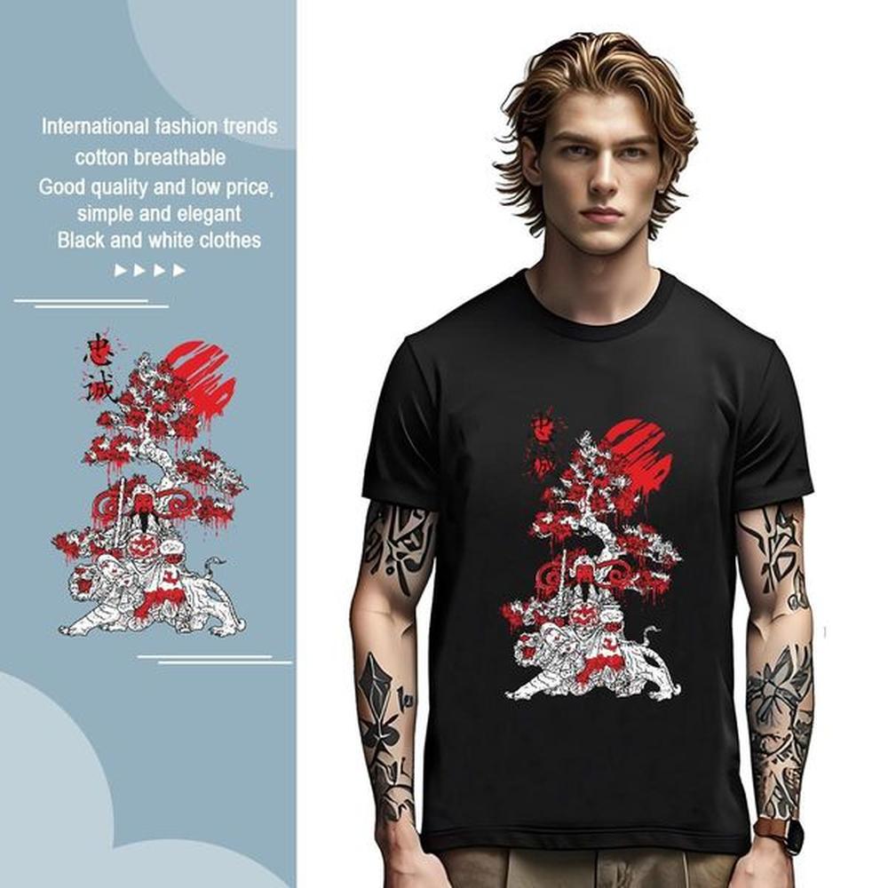 New Designer T Shirt For Man painting 230g 100% Cotton Men Tees Hip Hop O-Neck Short Sleeve Floral Print Cool Top Tees