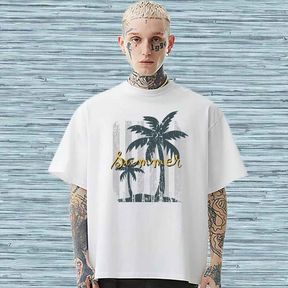 New Designer T Shirts Men 230g Pure Cotton tree Street Casual Clothes Short Sleeve Cotton O-Neck Brand Couples T Shirts DIY Printed