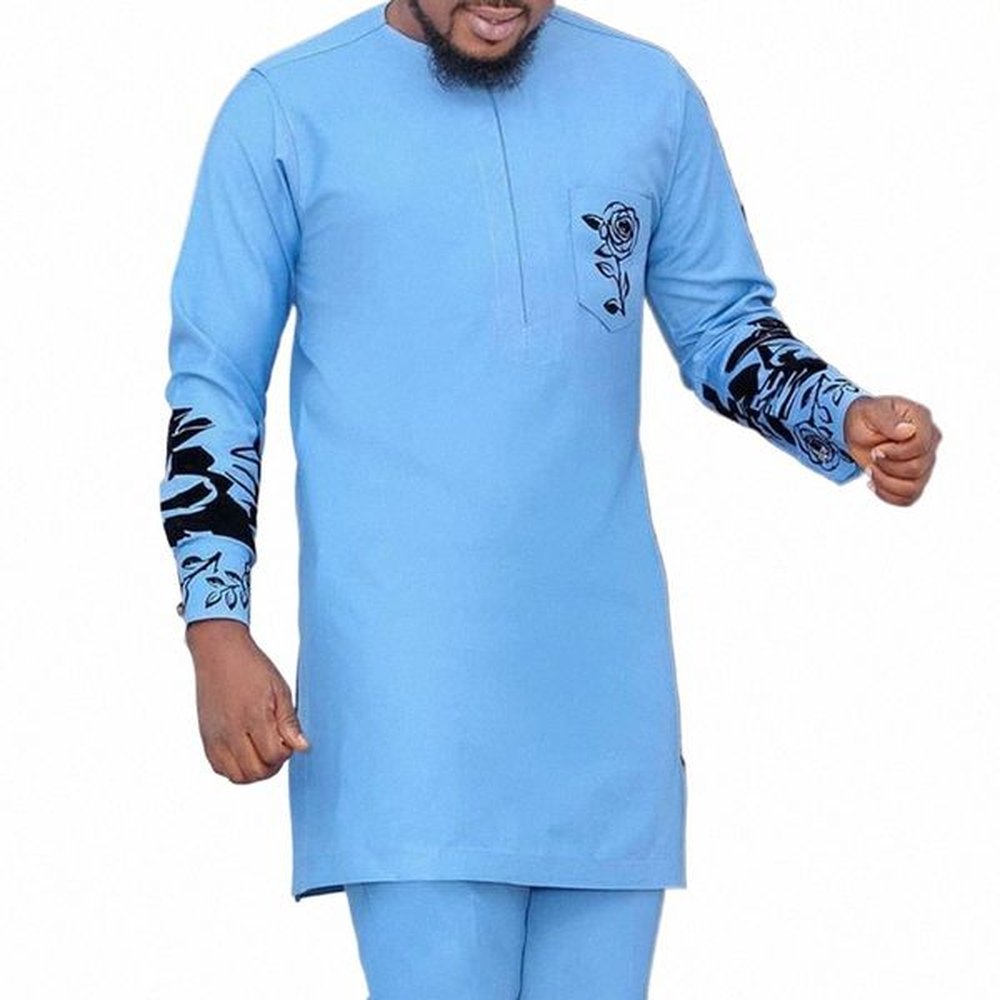 2024 New Diki Natial Dr African Men's Boubou Printed Top And Trousers Suit Wedding Dr Sunday Prayer Casual Slim Suit 82lN#