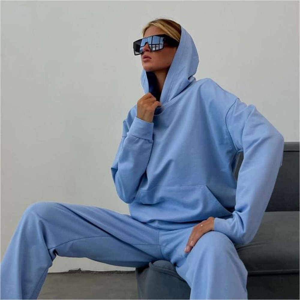 new european american womens fashion hooded sports leisure hoodie twopiece