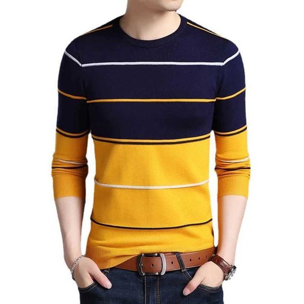 New Fashion Brand Mens Sweater Jumpers Knitred Woolen Pullover Striped Slim Fit Autumn Casual Men European Clothes YellowM240808