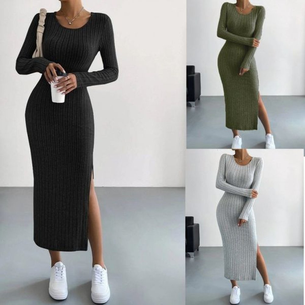 new fashion design women long sleeve split knit oneshoulder evening