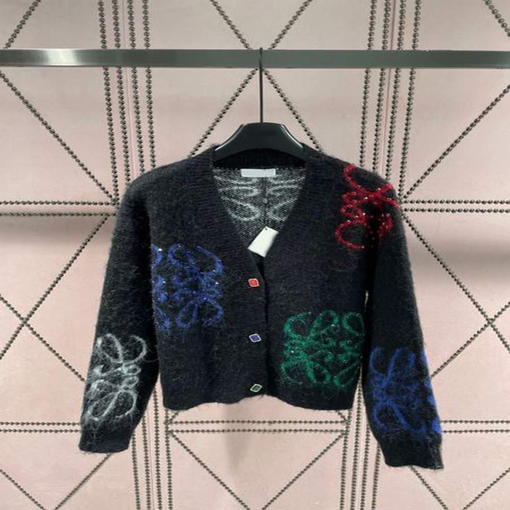 new fashion mohair pattern contrast panel cardigan women oneck