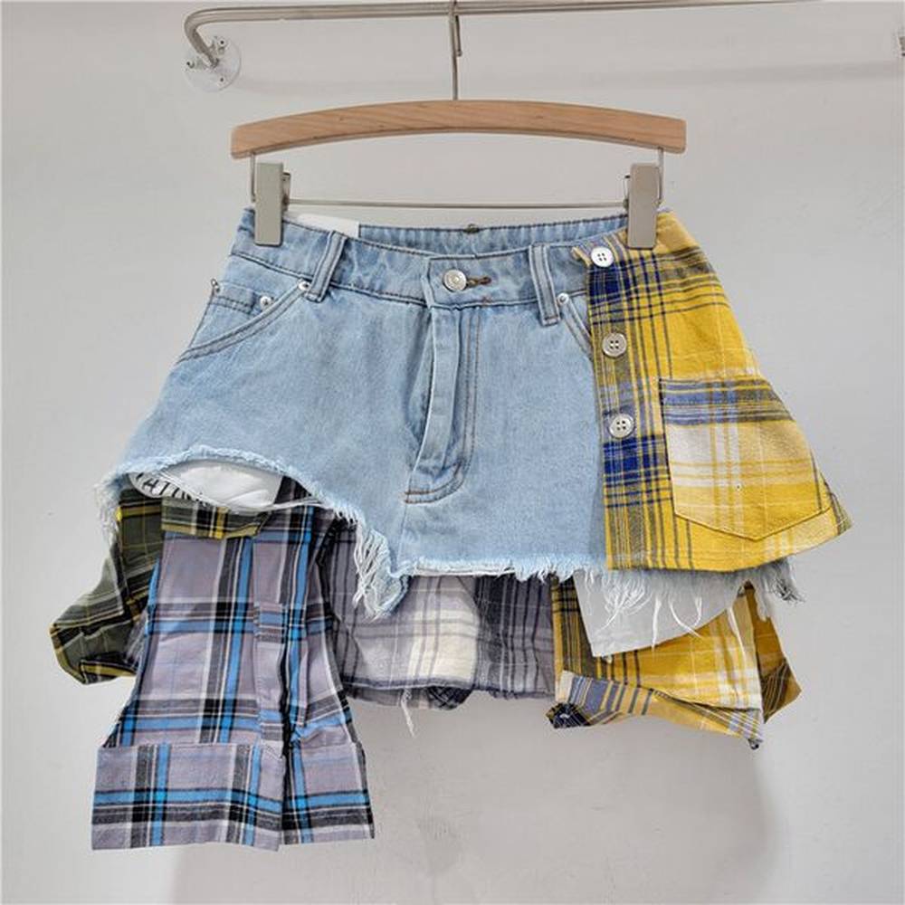 new fashion sexy colorful color blocking mini short denim